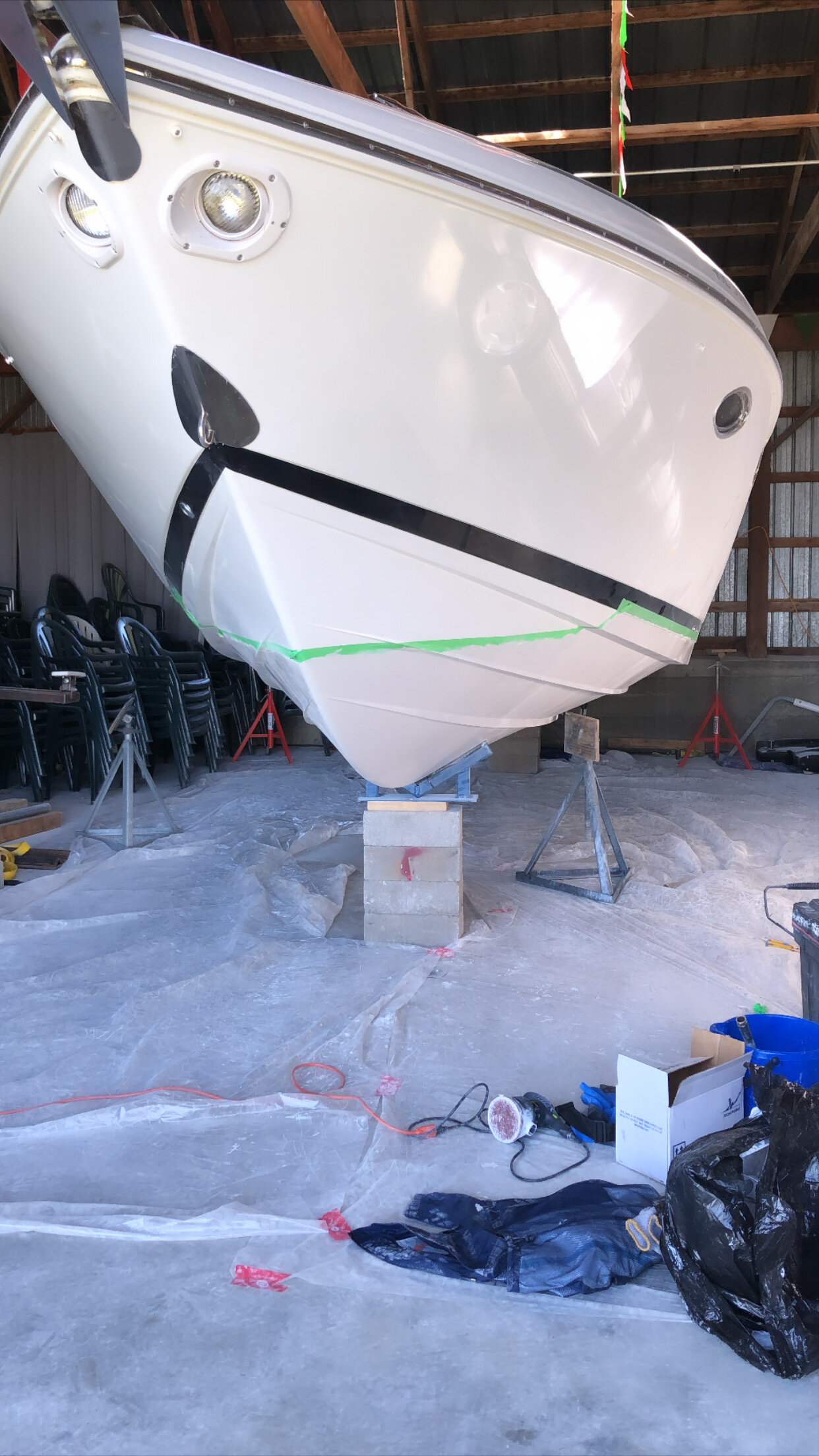 the finished hull on stands
